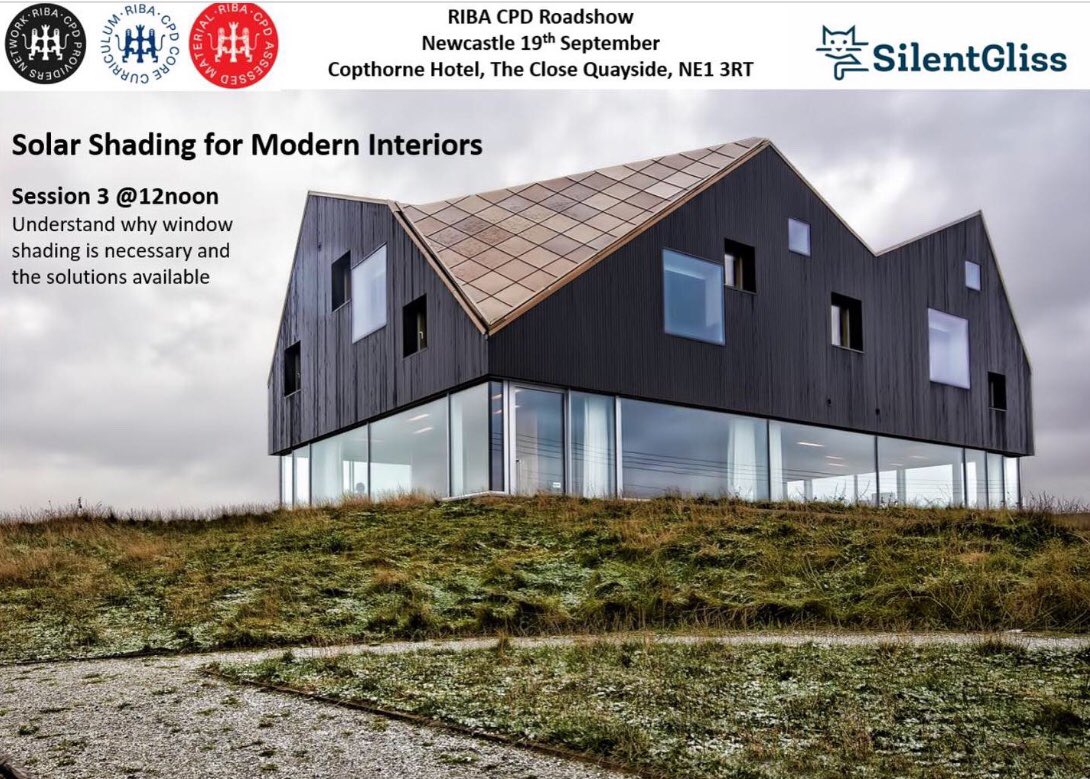 Spaces still available on our CPD seminar at the Newcastle RIBA roadshow. Understand the challenges shading modern interiors. Booking: ow.ly/JNKf50wbtgN

#ribacpd <a href="/RIBA_London/">RIBA London</a> <a href="/ribalondon/">riba</a> #ribacpd #newcastlearchitecture #silentgliss  <a href="/RIBA_CPD/">RIBA CPD</a> #silentglissuk