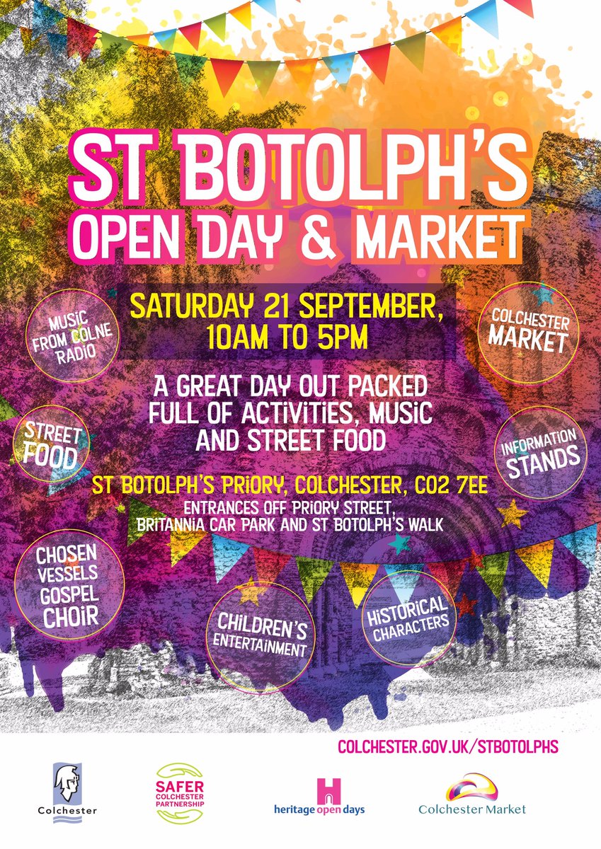 VisitColchester's tweet image. If you're out shopping in #Colchester on Saturday don't forget to stop by the #culturalquarter where @firstsite host the monthly @ColchBazaar and @ColchMarket relocates to St Botolph's Priory for a family fun day.

More: visitcolchester.com/things-to-do/s…