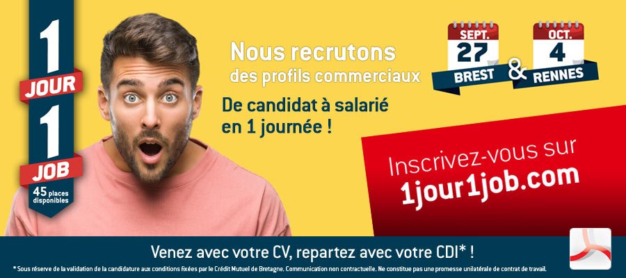 CMBretagne's tweet photo. [A ne pas rater] 
Le @CMBretagne vous invite à vivre une expérience de recrutement inédite !
De candidat à salarié en une journée !
Inscriptions sur https://t.co/D0D9V0dDw0 https://t.co/4vqpyNyabV