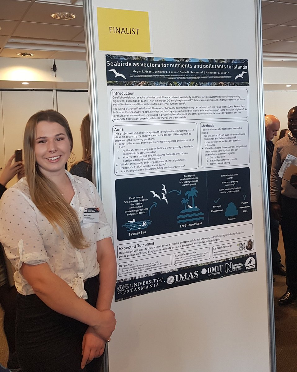 OceanGirl_Megan's tweet photo. Today I presented my PhD project for the @Sciences_UTAS #STEMState2019 conference and I came equal first!
Thank you @SeabirdSentinel @TheLabAndField and everyone from @AdriftLab for all of your support! https://t.co/9V5vlnvEfa