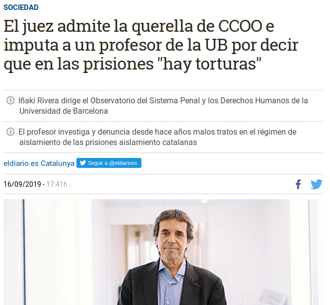 JavierIbanyez's tweet photo. Iñaki Rivera és un defensor dels Drets Humans íntegre i valent.
El sindicat "de classe" que l'ha denunciat continua embrutant la seua història.

World Organisation Against Torture (@omctorg) promou acció urgent:
👉https://t.co/9VJha0BDCF

cc @sirecovi 

#DefensemDretsHumans https://t.co/0LnVNHdwSu