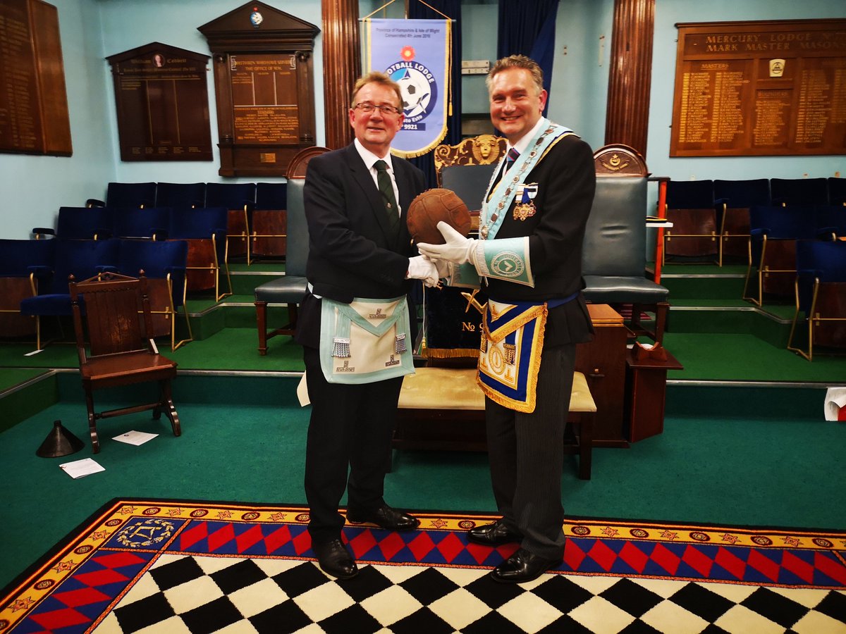 Last night, with W.Bro. Tony Robinson and the Loos Football from the 1st World War, Tony is a regular visitor with the Ball to our <a href="/LodgeFootball/">Football Lodge</a> Installation Meeting. A pleasure to present him with a cheque for the London Irish Rifles Regimental Museum. <a href="/LIRAssn/">LIR Association</a> <a href="/UGLE_GrandLodge/">United Grand Lodge of England</a>