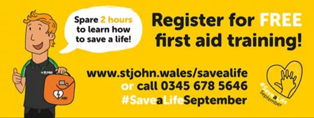 SJACCowbridge's tweet photo. Do you know what to do if you see someone choking? What about finding someone unconscious and unresponsive?
Come to our Save A Life September session tonight, 7-9pm in the Lesser Hall, Cowbridge, and learn how to perform CPR, how to help someone who is choking and save a life! https://t.co/n6XI8ZOOEN