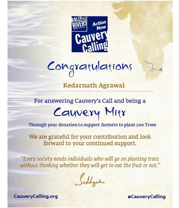 Sang_agr's tweet photo. The best birthday gift I received from my husband Kedarnath today.@rallyforrivers @SadhguruJV 
#CauveryCalling n we will do everything to make it flow in full glory. #birthdaypledge 
https://t.co/LtWMmSiPjf https://t.co/sTNvx6d9La