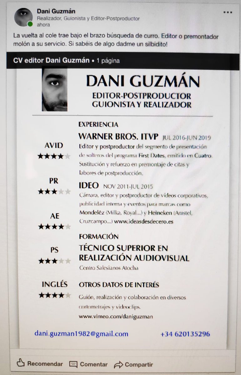 _Chiquitica_'s tweet image. Si alguien necesita un PREMON o EDITOR, este chico es muy currante! #edición #premontaje #tv #producora #producción #avid #premier #cine