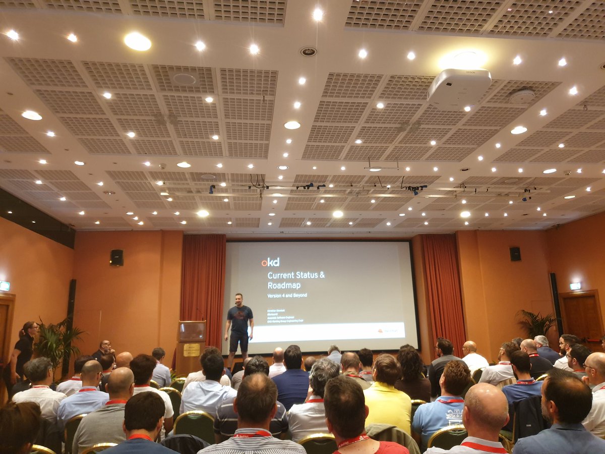 natalevinto's tweet image. #OKD and #Fedora #CoreOS roadmap and update from @lorbus42 here at #openshiftcommons #Milano @openshiftcommon @fedora