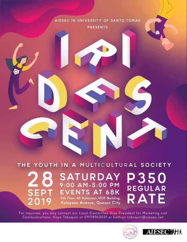Join us in #Iridescent2019, a conference where we drive the youth towards a lifestyle of new perspectives on leadership and the UN Sustainable Development Goals

Learn more at: facebook.com/events/4745790…

Click the link below to register now!
forms.gle/WVVdcWBDr9DzEC…

#AIESECinUST
