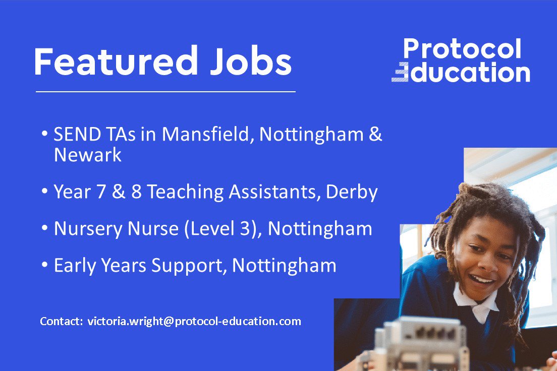 VickyProtocol's tweet image. Are you looking for your next Support role in Education? Look no further, Protocol Education Nottingham has a number of roles available. Get in touch - 0115 853 2170. 
We look forward to speaking with you!