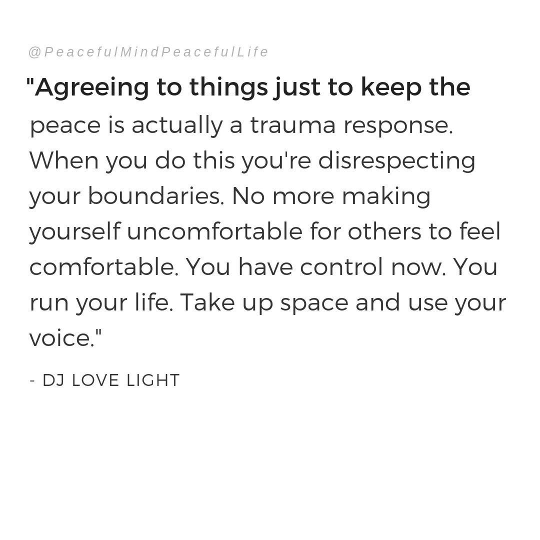 erwallen's tweet image. How easy it may seem initially to try and keep the peace, can cause serious damage to the one aspect of you that should never be compromised; your boundaries. #HealthyLiving #copingwithtrauma