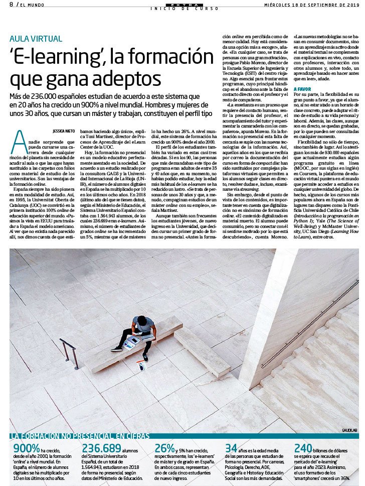 ¿Por qué el #elearning es la formación que gana adeptos? El director de la Escuela Superior de #Ingeniería y #Tecnología #ESIT de <a href="/UNIRuniversidad/">Universidad Internacional de La Rioja (UNIR)</a> <a href="/pmorenoger/">Pablo Moreno-Ger</a> ofrece las claves en <a href="/elmundoes/">EL MUNDO</a>