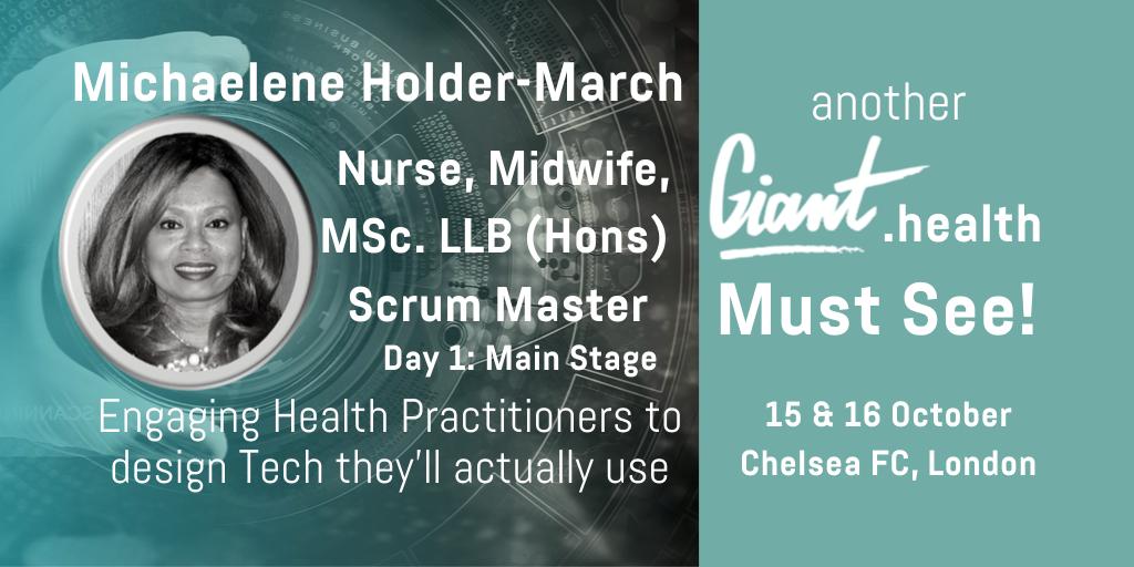 Meet <a href="/MichaeleneHold1/">Michaelene Holder-March</a> she is speaking on the main stage on Day 1 about "Engaging Health Practitioners to design Tech they'll actually use"

Join us📍Stamford Bridge 15 &amp; 16 October📆
#GIANThealth19 #healthcare #DigitalHealth 

Ticket👇
giant.health/tickets