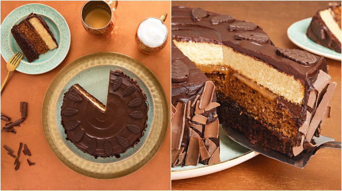 Whats this, ANOTHER new cake?! 😱Also by <a href="/CLASS1CDESSERTS/">Classic Desserts</a> this Autumn Log Cake is one you will definitely want to get on your cake counter 🍂Consisting of chocolate, toffee and vanilla sponge with chocolate fudge ice &amp; salted caramel, this cake is simply 😍bit.ly/33Ok1zx