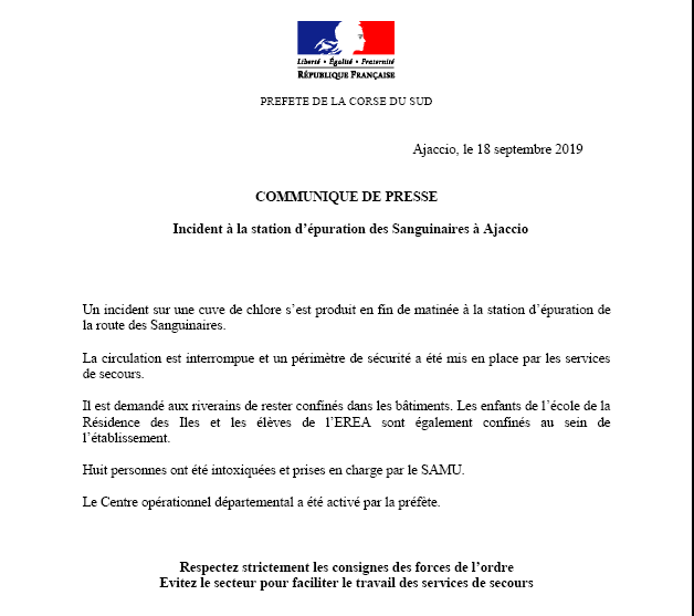 Prefet De Corse Prefet De Corse Du Sud On Twitter Incident A La Station D Epuration Des Sanguinaires A Ajaccio Circulation Interrompue Et Confinement Des Riverains Dans Un Perimetre De 300m Respectez Strictement Les Consignes