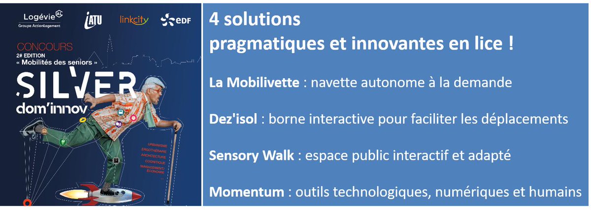 EnealOfficiel's tweet photo. 📢 Qui remportera la 2è édition du Concours Silver Dom'innov
dédié à la #Mobilitédesseniors ? 🏆
👉 RESULTATS le 10 oct pendant le Colloque @BxSilverHabitat
#IATU #Linkcity @EDF_CollTerr @CarsatAquitaine @sas_Alogia @SilverValley_ @autonomlab @KeolisBxMetro @ActionLogement https://t.co/zIJ6IA24i2