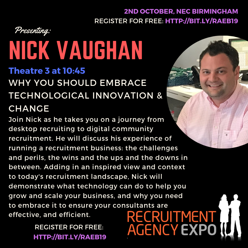 Talent Ticker (@talent_ticker) on Twitter photo Join us at the <a href="/RecExpo/">Recruitment Agency Expo</a> in 3 weeks where our CEO, Nick Vaughan, will discuss why we should embrace technological innovation and change. Contact Nick directly to arrange a meeting, otherwise we hope to see you there! #Recruitment #RecExpo #RecExpo2019 Join us at the <a href="/RecExpo/">Recruitment Agency Expo</a> in 3 weeks where our CEO, Nick Vaughan, will discuss why we should embrace technological innovation and change. Contact Nick directly to arrange a meeting, otherwise we hope to see you there! #Recruitment #RecExpo #RecExpo2019