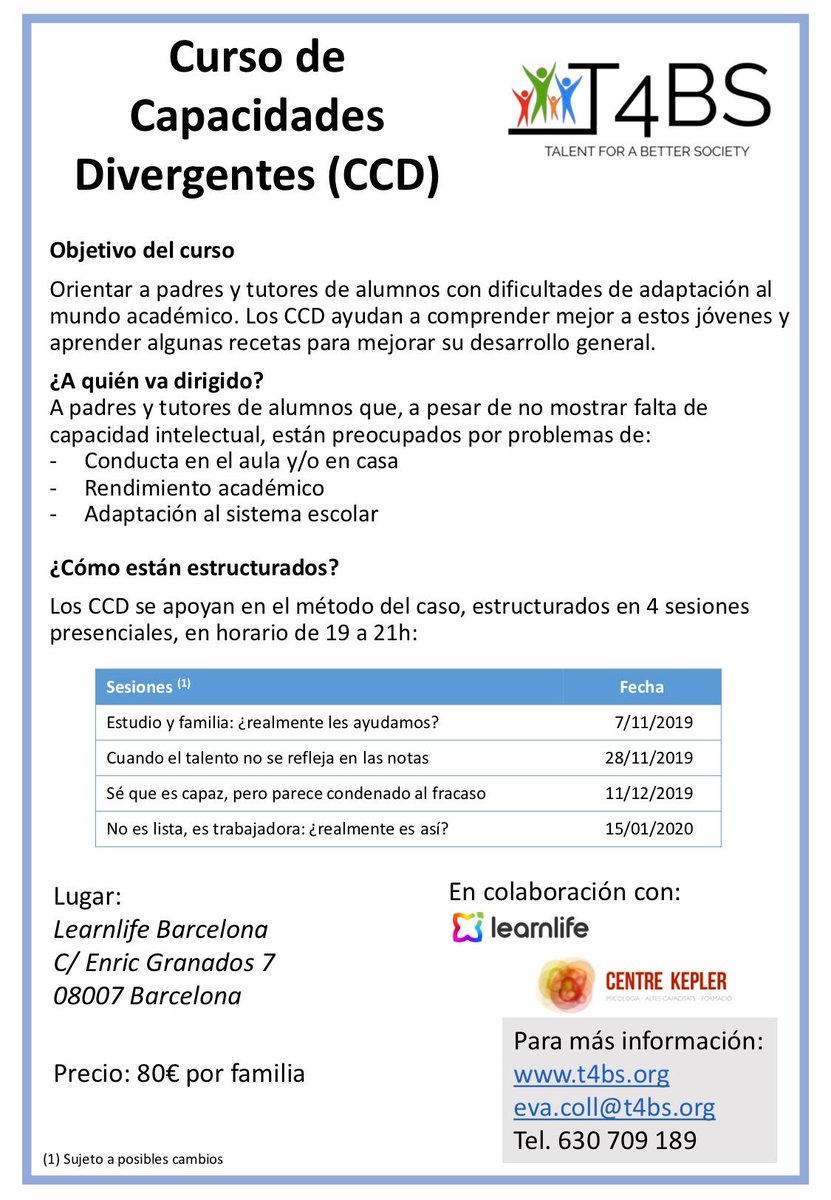 FANJAC (@acfanjac) on Twitter photo L'associació T4BS que com missió la preparació dels joves amb altes capacitats per al seu ple desenvolupament en el mon laboral organizta aquest curs destinat a families amb nens i joves amb altes capacitats. <a href="/fanjacgirona/">Fanjac Girona</a> L'associació T4BS que com missió la preparació dels joves amb altes capacitats per al seu ple desenvolupament en el mon laboral organizta aquest curs destinat a families amb nens i joves amb altes capacitats. <a href="/fanjacgirona/">Fanjac Girona</a>