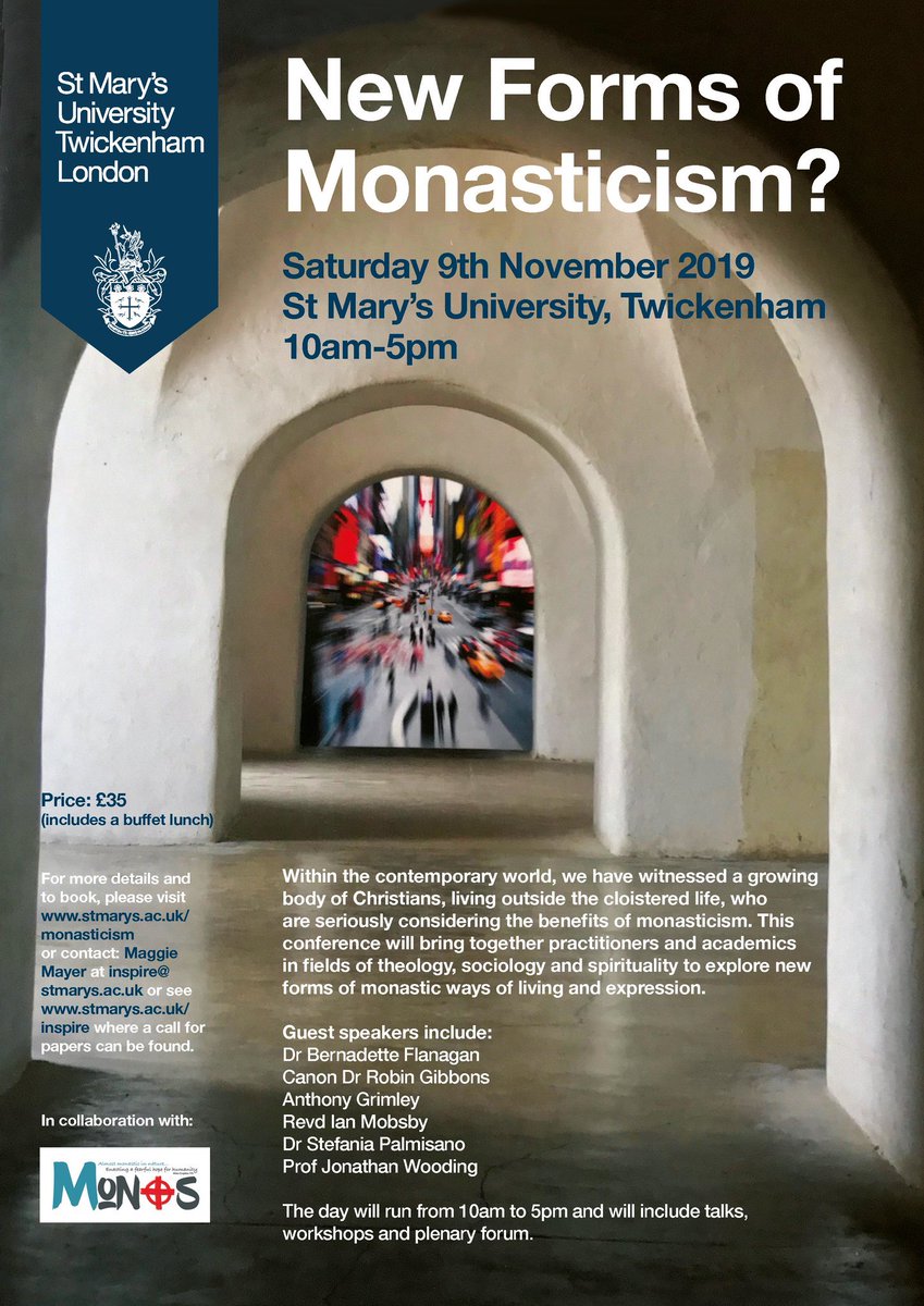 MonosUK's tweet photo. Join us at our 2019 conference at St Mary's University, Twickenham, where we will be exploring new ways of monastic living and expression. Book your place as we'd love to see you there!
#newmonasticism #newmonastic #christiancommunity #laymonasticism https://t.co/MSy7Zcf4AI