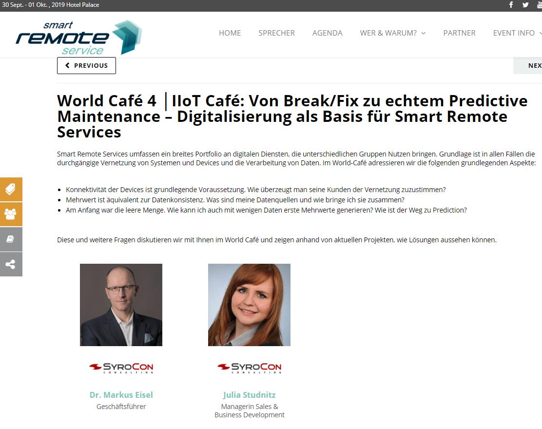 Co-Speaker <a href="/SmartRemote/">smart remote support</a> World Café Session