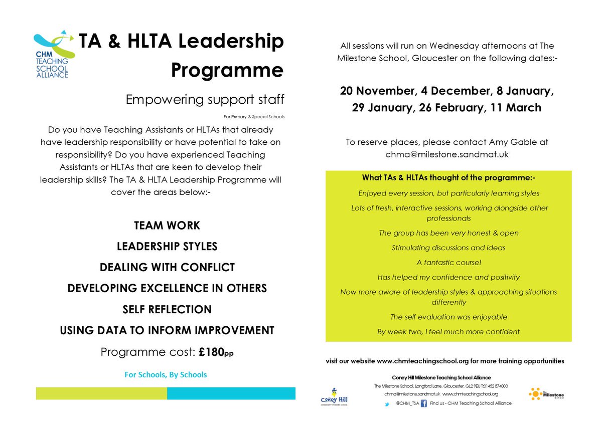 CHM_TSA's tweet photo. Calling all Primary/Special TAs &amp; HLTAs who want to develop their #Leadership skills - CHM have a programme just for you! Please get in touch for more details #teachingassistant #HLTA #teachingschools https://t.co/LpRr1BkiZU