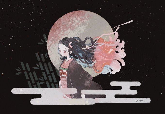 000さんがTwitterに投稿した竈門禰豆子(鬼滅の刃)のイラスト。