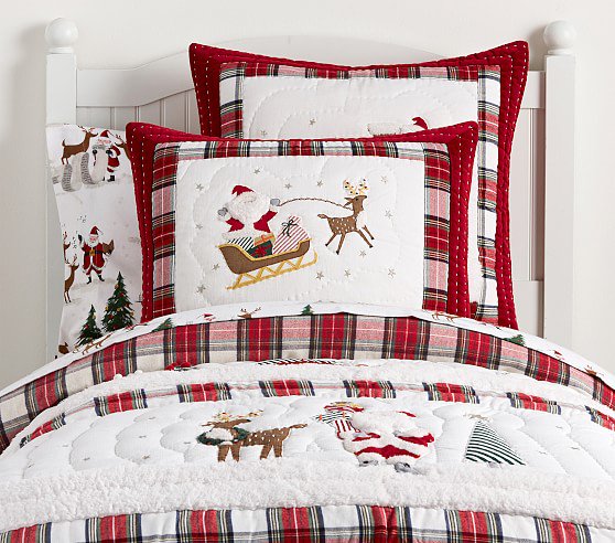 Pottery Barn Santa Full Queen Duvet Full Sheet Set Sham Santa Pillow Christmas 