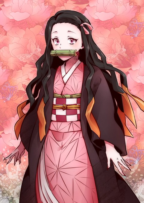 むつきさんがTwitterに投稿した竈門禰豆子(鬼滅の刃)のイラスト。