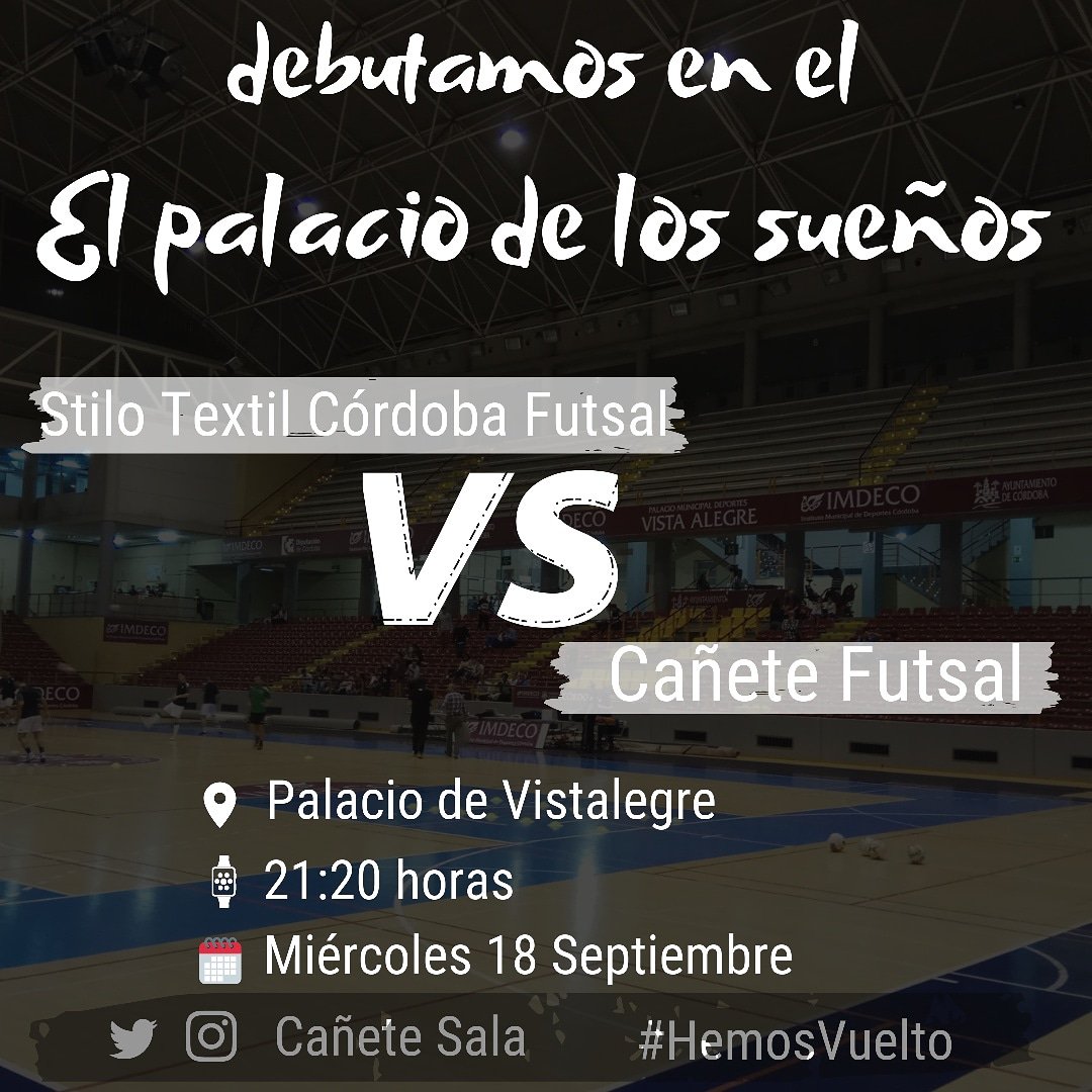 CaneteSala's tweet photo. 📆 MATCH DAY 

¡¡ Vente con tu equipo al Vistalegre !! 

#CañetedelasTorres #canetesala #cordoba #CordobaFutsal https://t.co/wAvYen5o8K