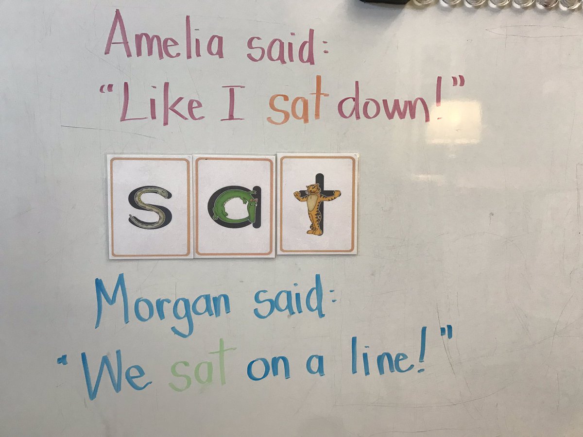 KOuellette94's tweet photo. Front-end sounding in our phonics lesson lead us to at, mat, and sat. Love when they connect to words to phrases - early reading skills at their finest! @ASDWLimelight @KCSawesome https://t.co/AkhikwlN7h