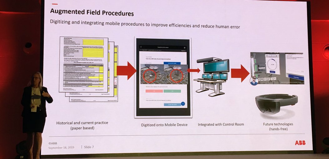 abbcontroltech's tweet photo. "Even in the most #automated #industries there are manual procedures being used today. How do we leverage opportunities for digital #transformation of procedures today?" Matilda Steiner-Arvidsson from Energy Industries shares at #ABBPartnerConf https://t.co/aaGRURq5MK