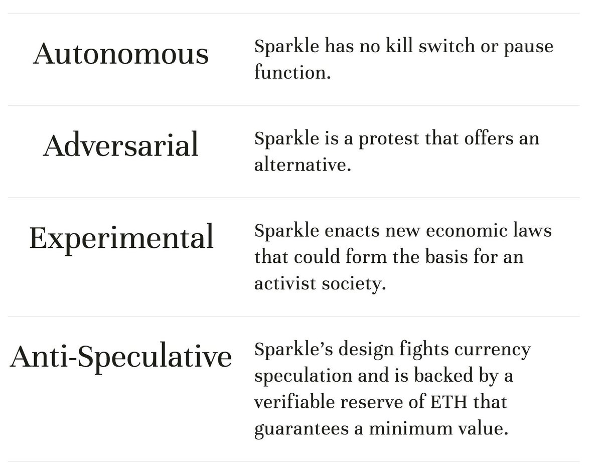 How to create an unstoppable non-sovereign currency: 1) Learn solidity 2) Design economics 3) Back with ETH as SoV 4) Deploy to Ethereum You've created a non-sovereign currency! It becomes a money if you can get an economy to use it Happening now: sparkle.money 🦄