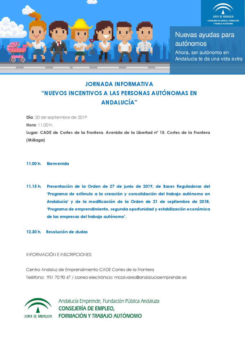 cademalaga's tweet photo. El próximo viernes día 20 tendremos Jornada Informativa nuevos incentivos a los trabajadores autónomos en Cortes de la Frontera. ¡¡ NO FALTES !! #ContigoEmprende #AutonomoEmprende @EmpleoJunta https://t.co/yOiThy5SYx