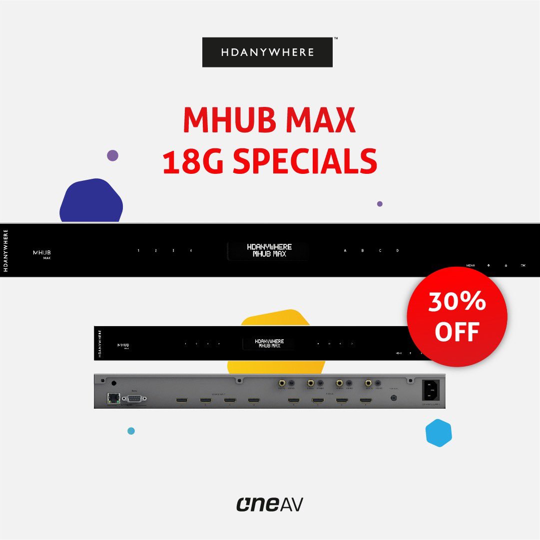 OneAV_UK's tweet photo. Save a colossal 30% on all HDANYWHERE™ MAX products!*
*excludes SlimWire MAX HDMI cables
#customintegration #custominstall #homeautomation #distribution #technology #audiovisual #hdbaset #hdmi #oneav #video #hdbt #smarthome #smarthomeautomation #4k #avsolutions #audiophile https://t.co/scZpglaHTC