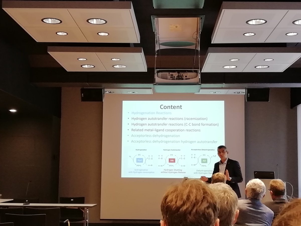 In room K3 it's all about sustainable synthesis now. Osama El-Sepelgy from <a href="/RWTH/">RWTH Aachen</a> Aachen talks about "Valorization of renewable Feedstock enabled by cooperative base metal catalysis". (ls)
#wifo2019 #chemie #gdch