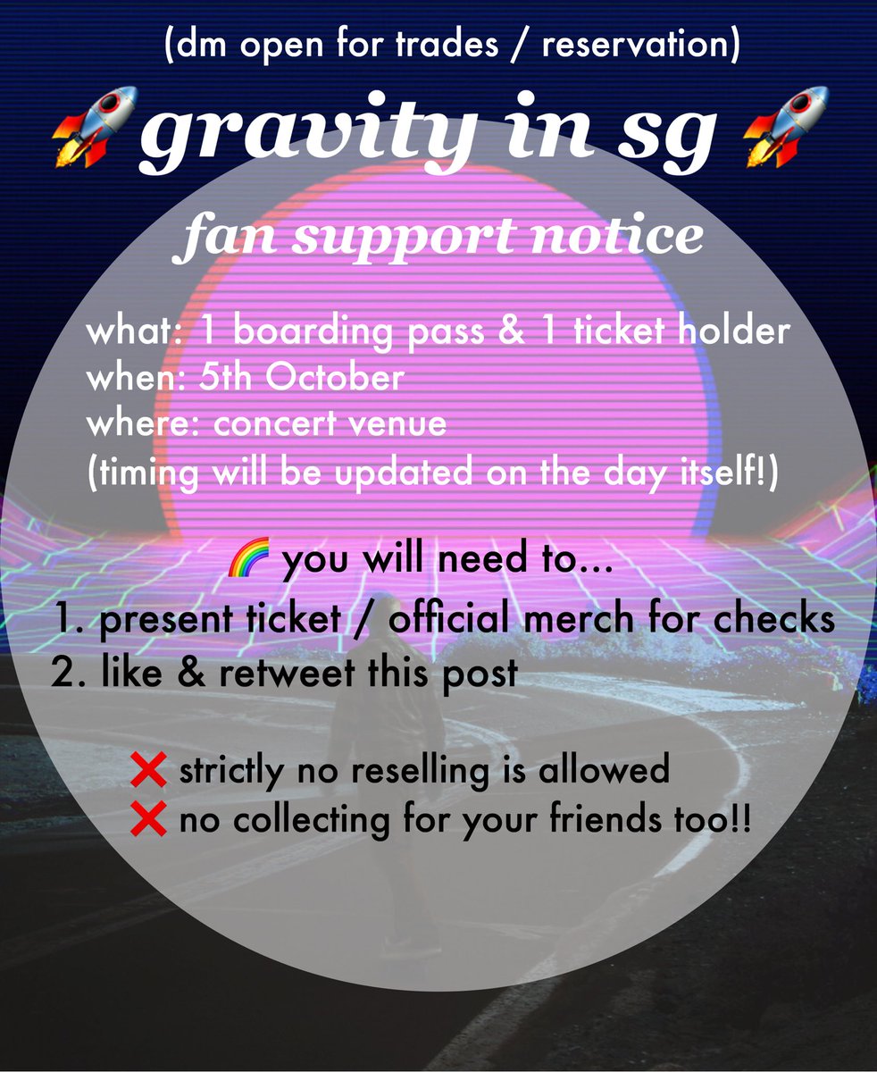 _adxlinx's tweet photo. 🌌 help retweet pls!! ty 🌌

2/2 #GRAVITYinSG fan support notice!! 
🚀 fs for gravity in sg 🚀

more details in pictures

🚀:1 boarding pass &amp; ticket holder 
🚀 like, retweet &amp; ticket/ official merch check 
🚀 no reselling please! 
🚀dm for trades &amp; reservation!! https://t.co/K7g7UYIryo