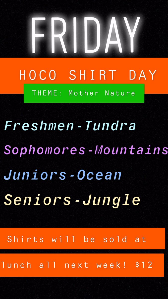 Here are the spirit days! Participate and show your school spirit❗️❗️❗️