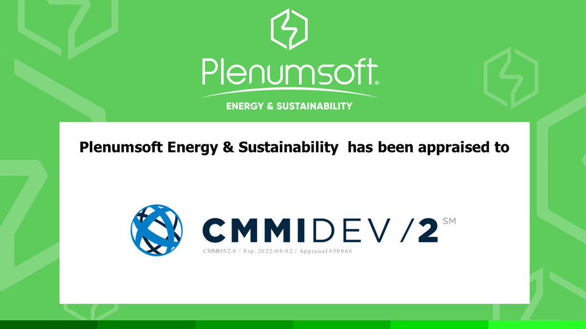 Plenum_Energy's tweet photo. Plenumsoft Energy &amp; Sustainability announces that its Development Division has been appraised at level 2 of the @CMMI_Institute’s Capability Maturity Model Integration! #CapabilityCounts https://t.co/AYcdHo3Rrn