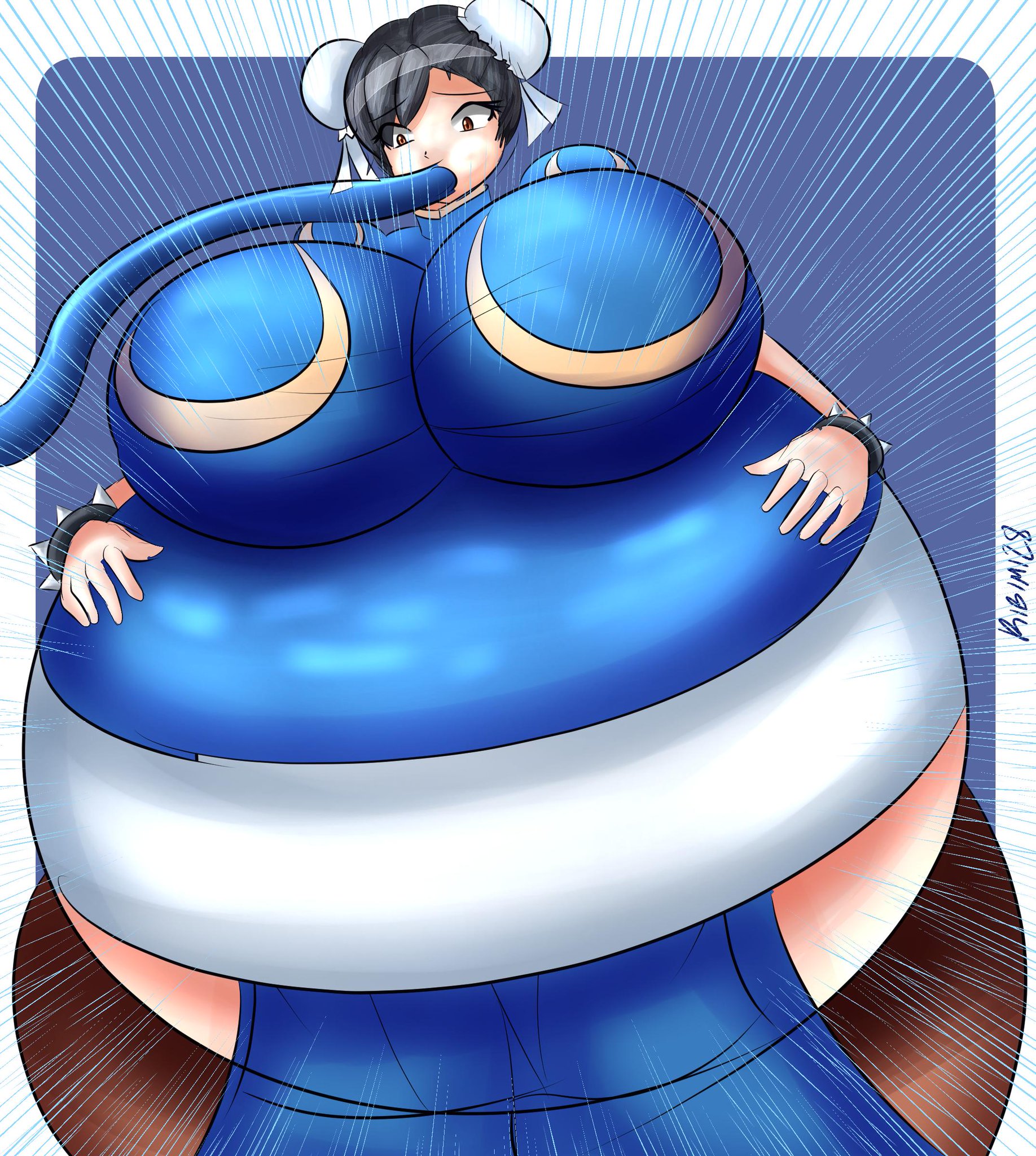 “Commission for @RandomDudeGamer who requested for water inflation of Chun-Li...