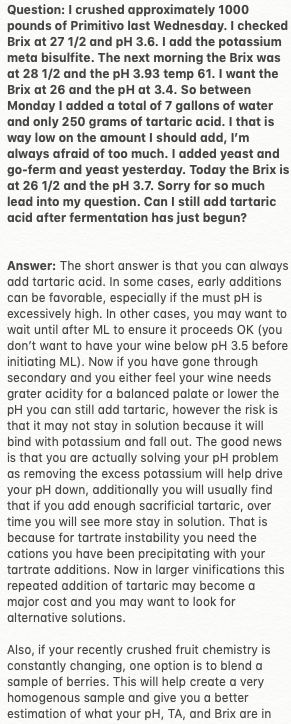 EnoQuestions's tweet photo. Question: Can I still add tartaric acid after fermentation has just begun? #WednesdayWisdom #EnoQuestions #Enology #winemaking 

Extended Question and Answer: https://t.co/MsDpJQAo3m