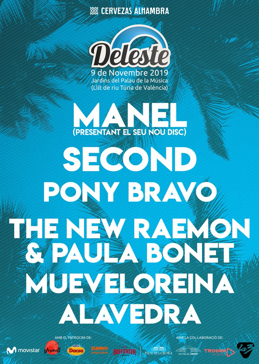 A falta de más sorpresas para la programación del Sona Deleste, ya se ha desvelado el cartel completo del Deleste Festival 2019, que se celebrará el próximo 9 de noviembre en el Cauce del río Túria.
mainstage.es/deleste-festiv…