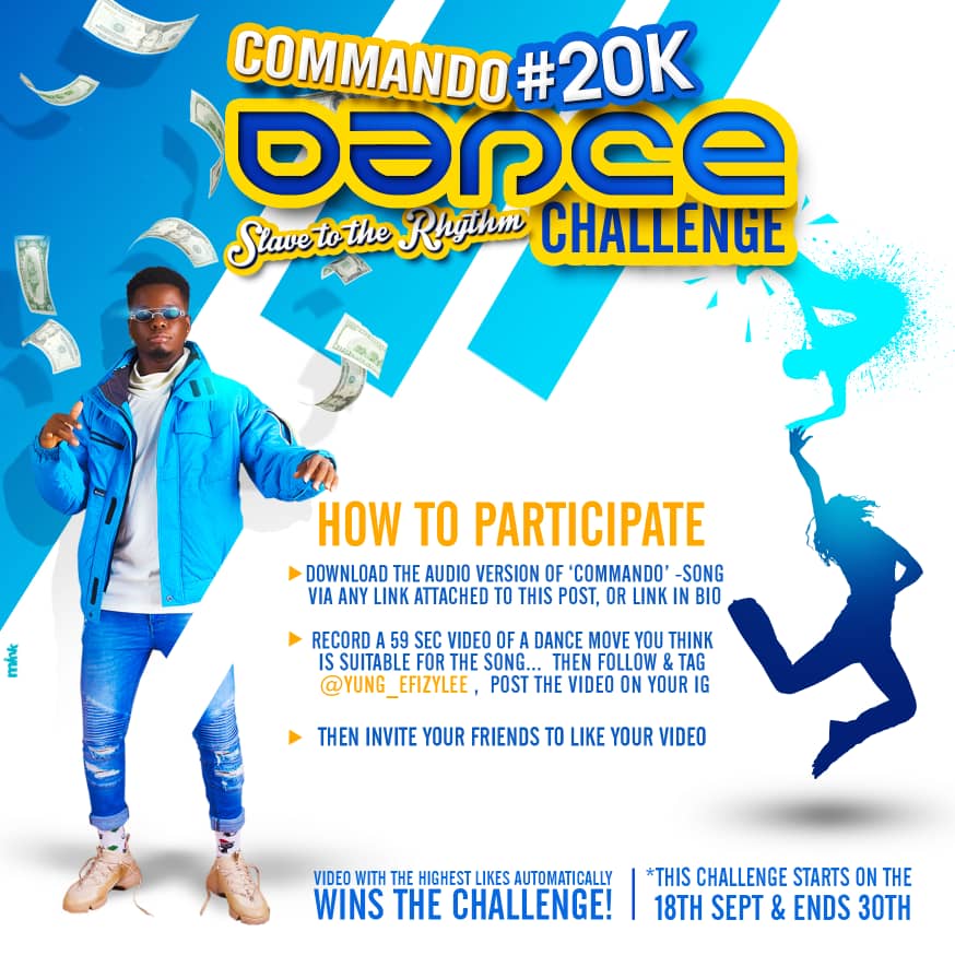 Yung_efizylee's tweet photo. 20k up for grabs., winner takes all. Follow d procedure below and do well to retweet this tweet. #CommandoDanceChallenge, dance to Yung Efizy - Commando. 59 secs video. https://t.co/iuSqNXegLb