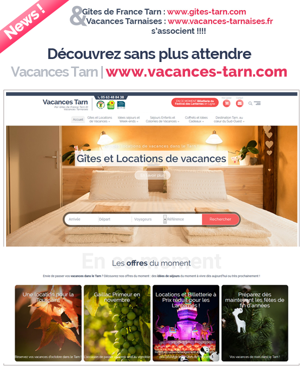 GitesTarn's tweet photo. 😃ON DÉMÉNAGE 😁😊!!!!! #GitesdeFrance® Tarn et #VacancesTarnaises s'associent !! Découvrez sans plus attendre notre #nouveau site internet Vacances Tarn ! 
👉 https://t.co/VuWi5MngqC 👈 https://t.co/oGpISCBWog