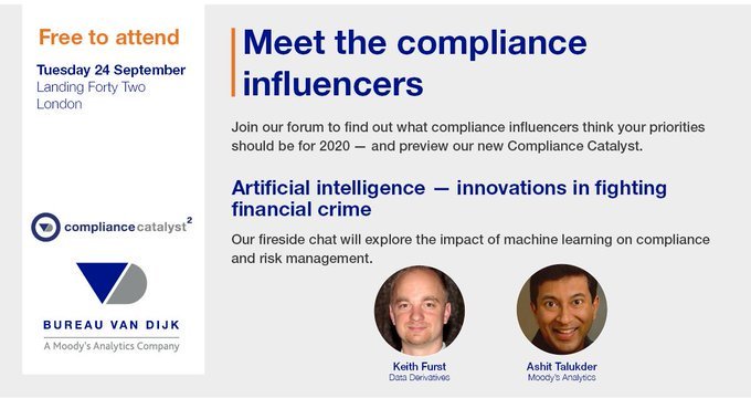 BvDUS's tweet image. AI experts @keithfurst and Ashit Talukder will explore innovations in machine learning as they relate to fighting financial crime. Register for our free compliance forum bit.ly/34SszWG

#compliance #riskmanagement #AML #KYC #duediligence #supplychain #machinelearning #AI