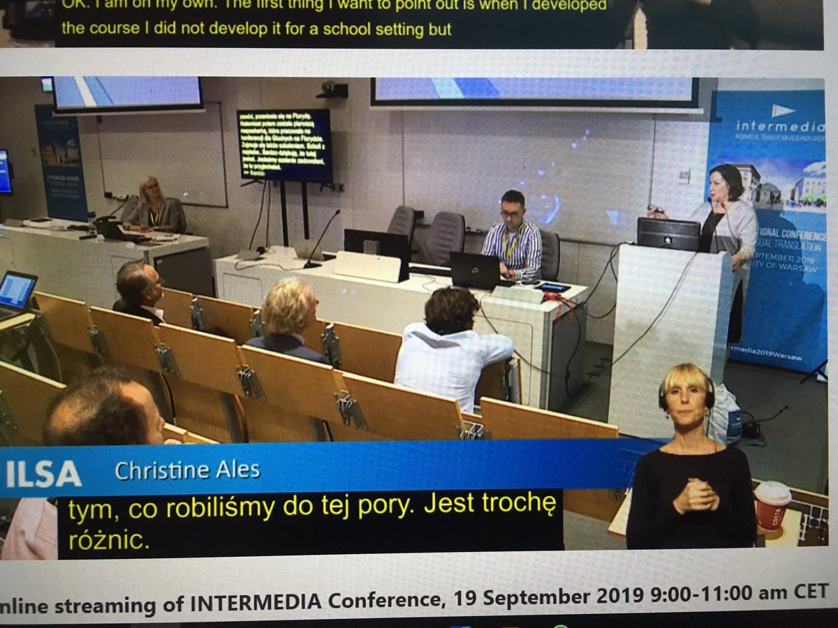 ASzarkowska's tweet image. Christine Ales talks about training live subtitlers in the US #ILSAproject  #Intermedia2019Warsaw