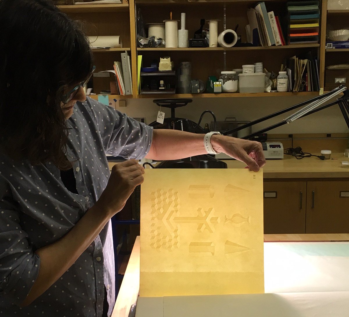 We’re shining a light on this week’s #LibraryBookArt situation! Our Chief of Conservation, Jennifer Rosner, found this gorgeous geometric #Watermark while going through our copy of T.H. Saunders’ Illustrations of the British Paper Manufacture (London, 1855).