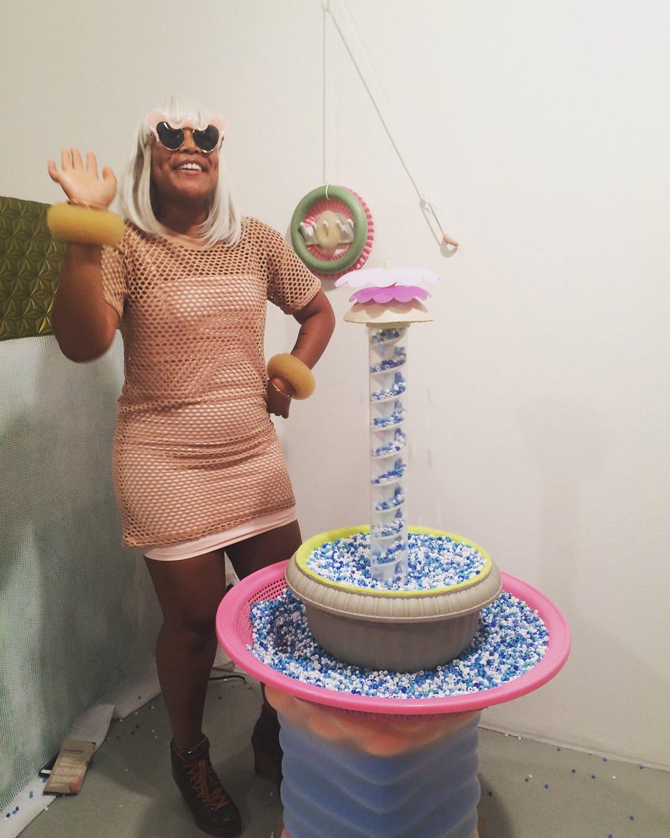 Discovered  @pamelacouncil’s work + will gas it foreverShe described her piece ‘Fountain of Your Youth’ as a “kinetic sculpture automotan robot "fountain" that churns up plastic pony beads, the colonial currency used in girls' protective styles” - Black girlhood + hair beads 