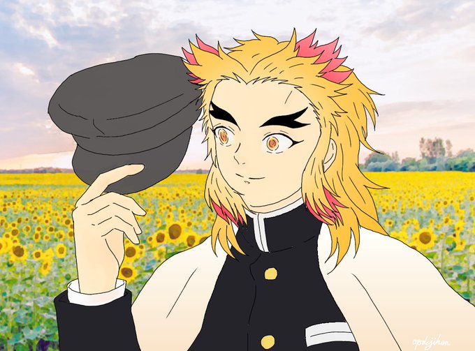 おぷ🐯💜さんがTwitterに投稿した煉獄杏寿郎(鬼滅の刃)のイラスト。