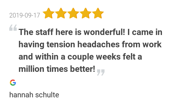 New 5.0-star Review: "The staff here is wonderful! I came in having tension headaches from work and within a...