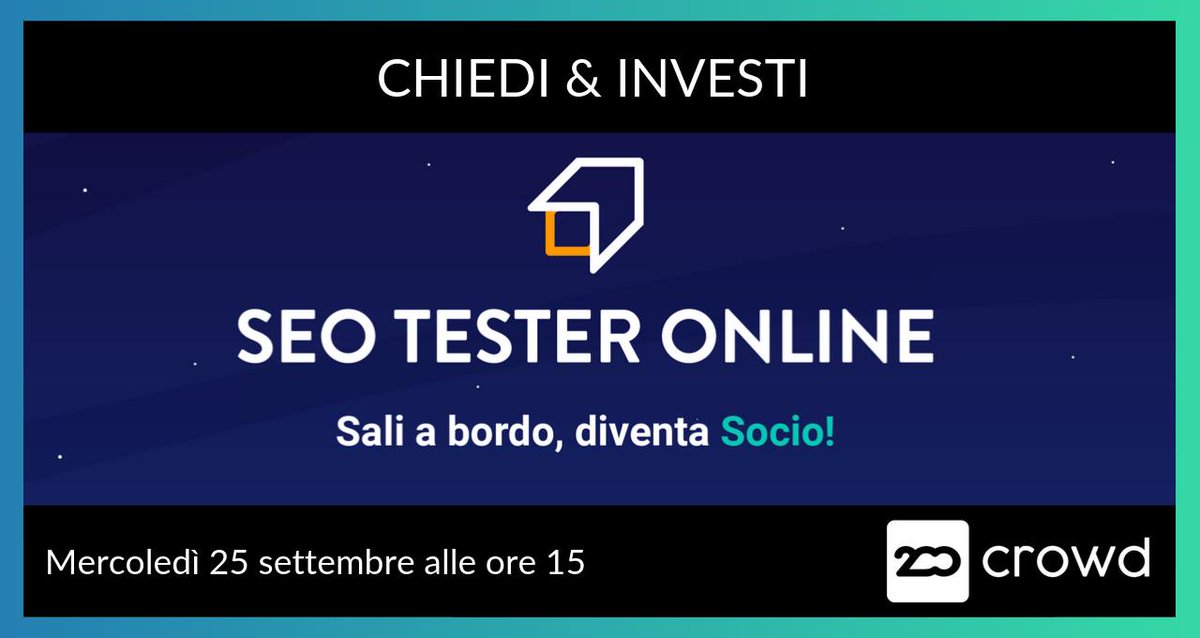 La campagna di <a href="/SeoTesterOnline/">SEO TESTER ONLINE</a> continua verso l'obiettivo minimo🚀
Per conoscere meglio la #startup e scoprire di più sulla campagna, partecipa al Chiedi &amp; Investi insieme ai founder di SEO Tester Online!
Non mancare! 
➡️ bit.ly/2kTiBCr