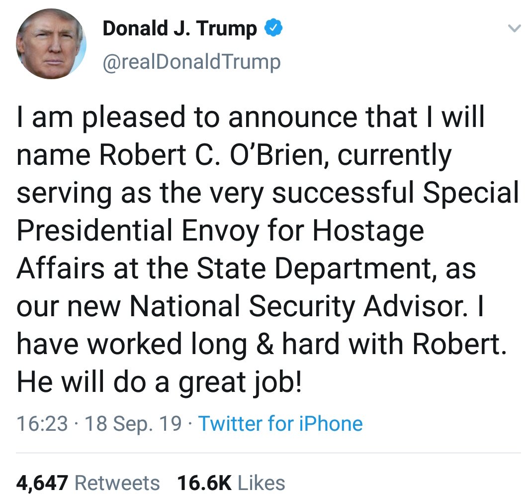 روبرت أوبراين مستشارا للأمن القومي الأمريكي