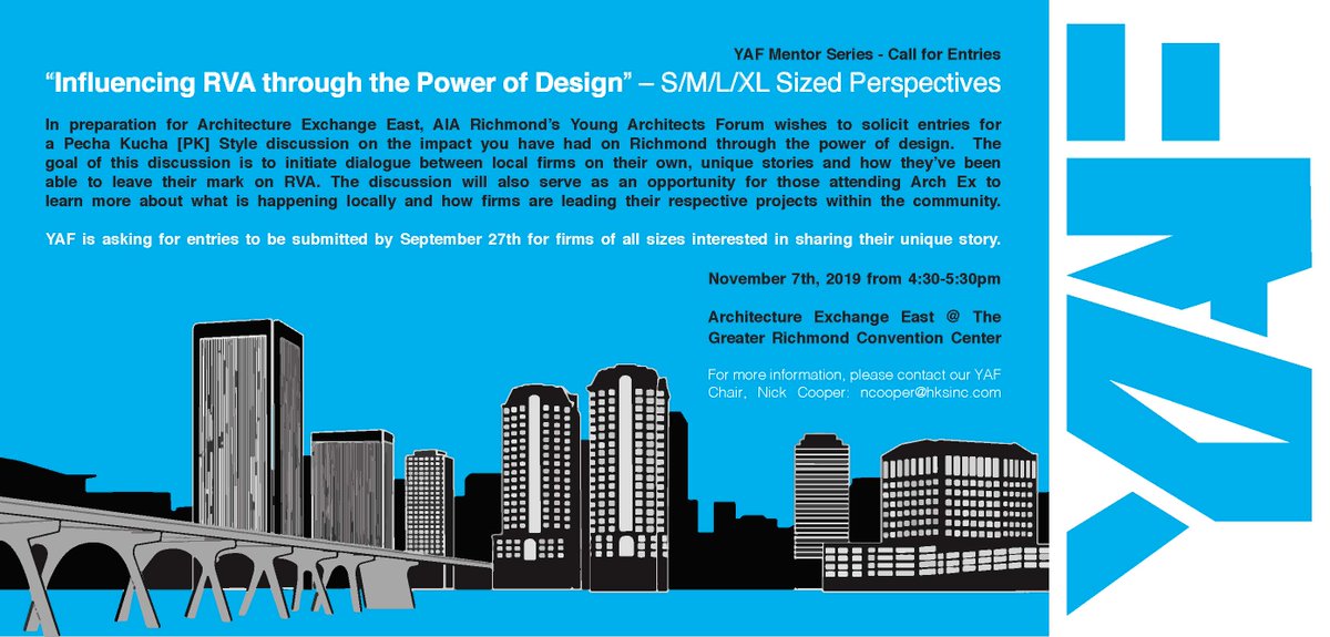 Want to share your story through an informal and fun Pecha Kucha Style format? Want to be a part of Architecture Exchange East!? Here is how! If not you, share the opportunity with your colleagues and send a description of your idea before the 27th.
aiava.org/aiarva-call-fo…